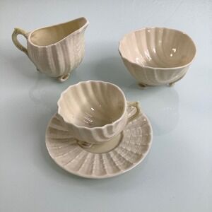 Vintage Belleek Bone China Sea Shell Neptune Tea set of 4 pieces LIKE NEW